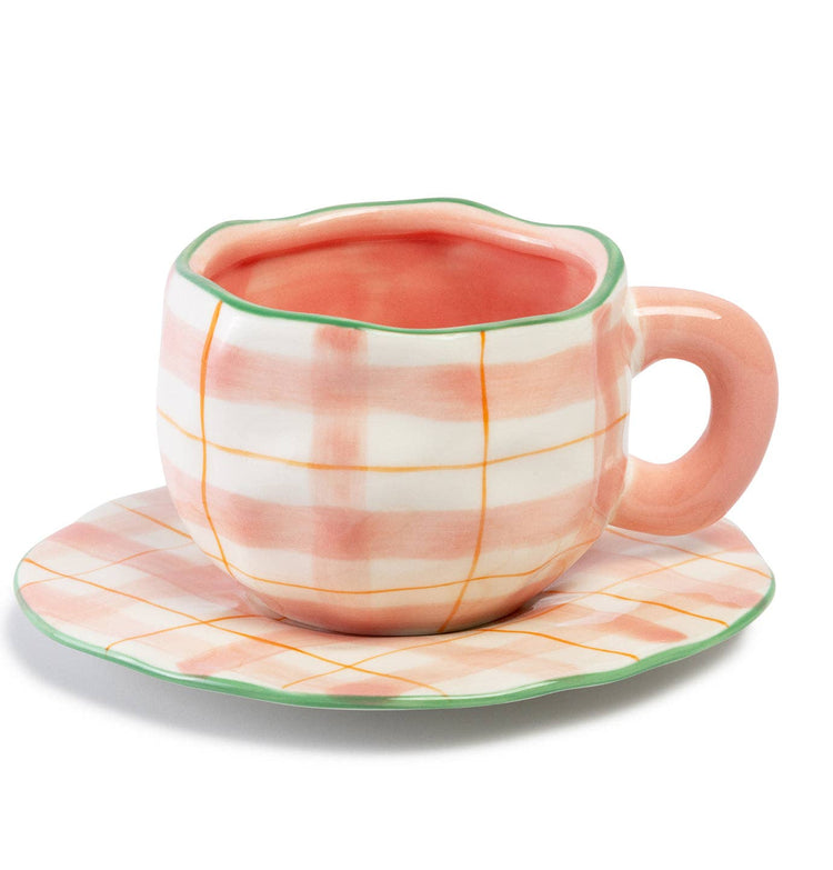 Pink Checkered Ceramic Mug