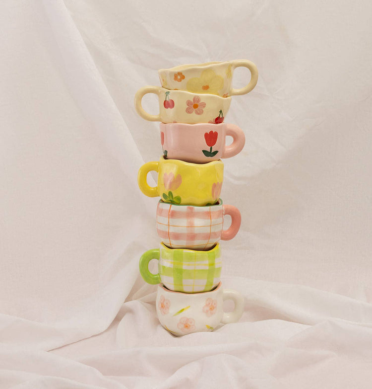 Pink Checkered Ceramic Mug