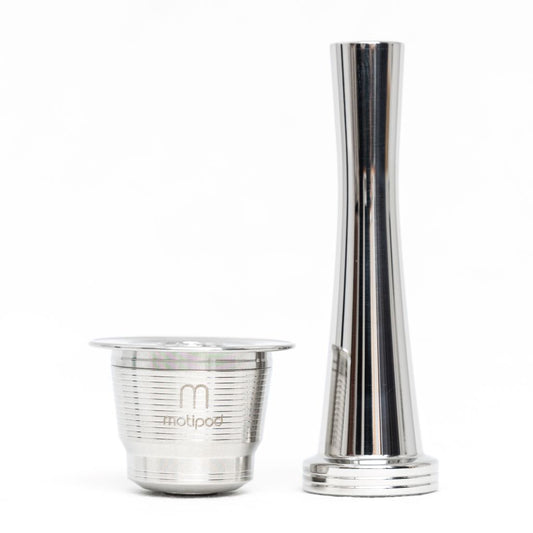 Motipod Re-usable stainless steel Pods for Nespresso + Tamp